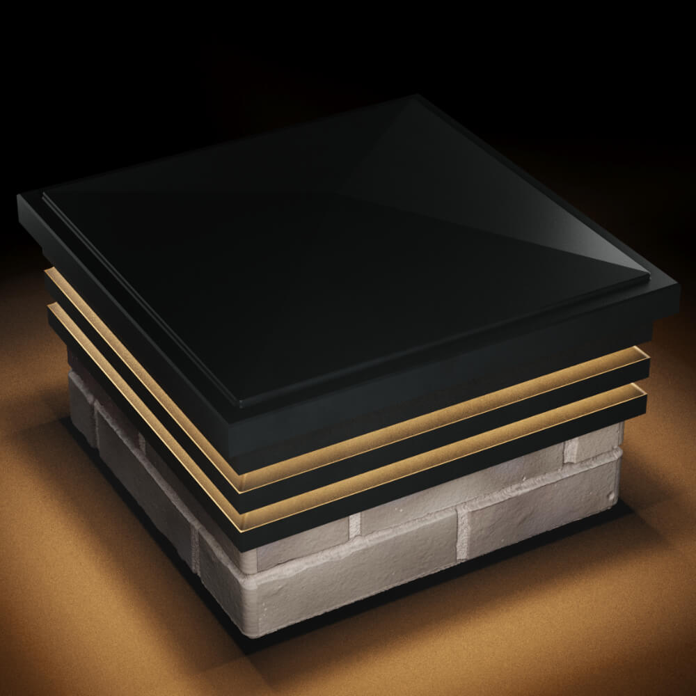 Колпак Zking Бона ХайТек Черный на столб 1.5х1.5 кирпича (385х385мм) с подсветкой в Югорске фото