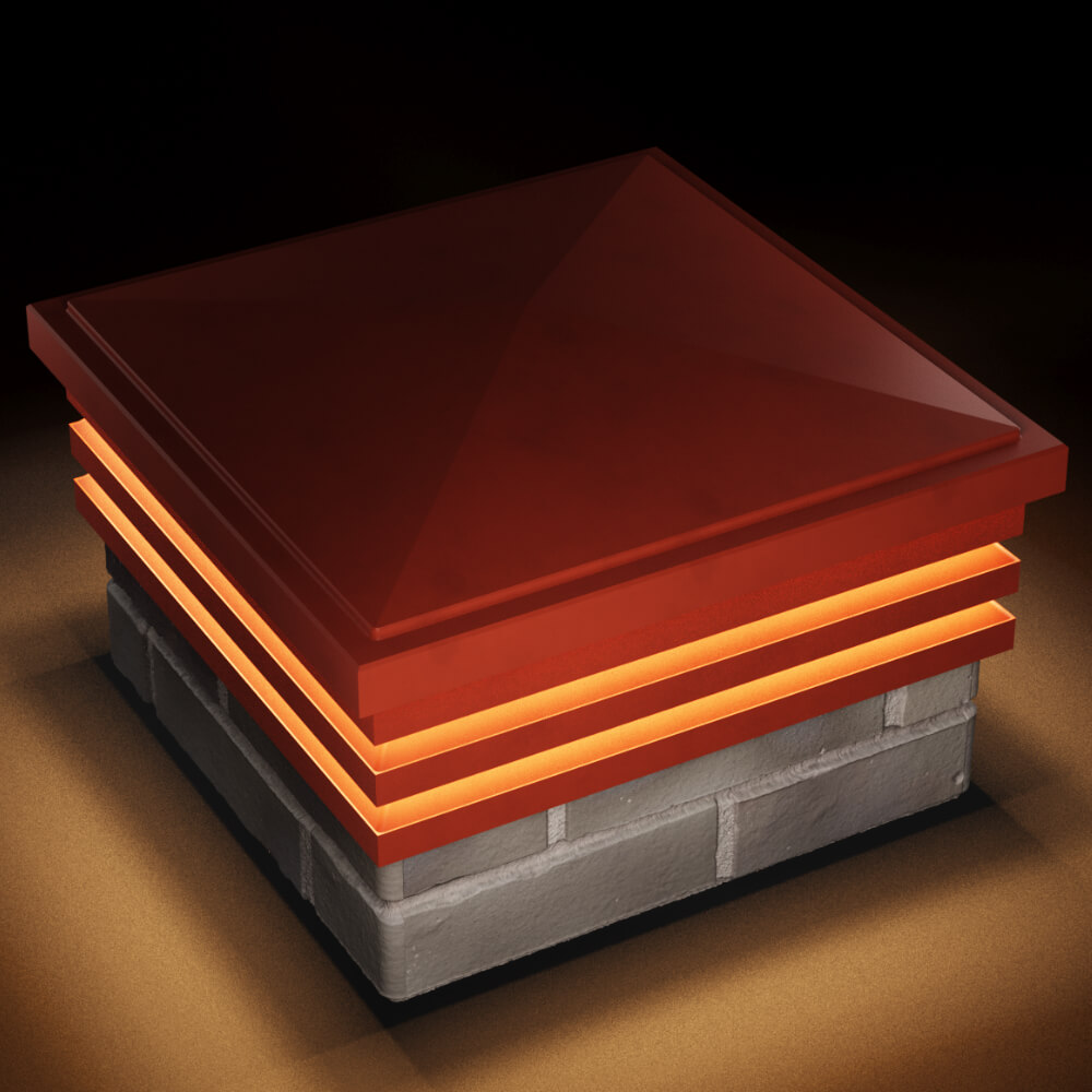 Колпак Zking Бона ХайТек Красный на столб 1.5х1.5 кирпича (385х385мм) с подсветкой в Югорске фото