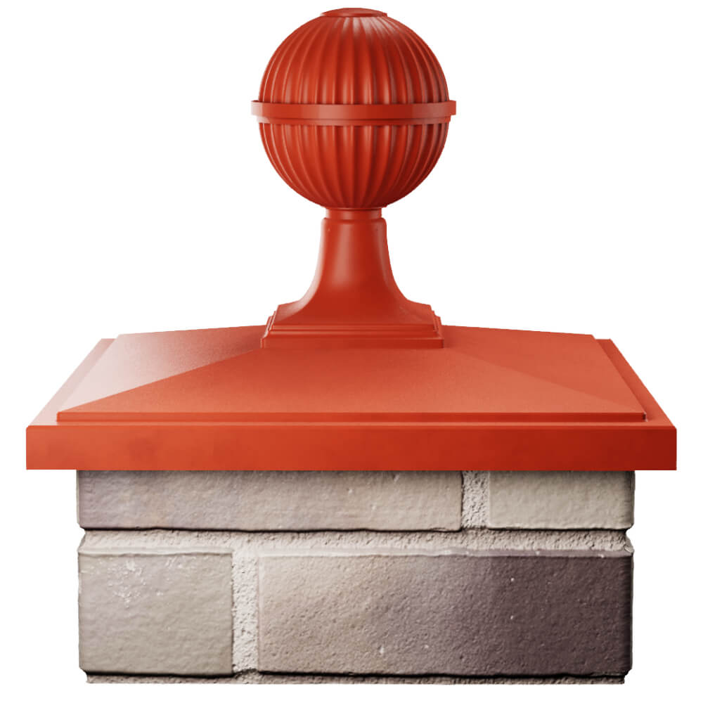 Колпак Zking БонаМоно Красный с шаром на столб 1.5х1.5 кирпича (385х385, 400х400мм) в сборе Югорск фото