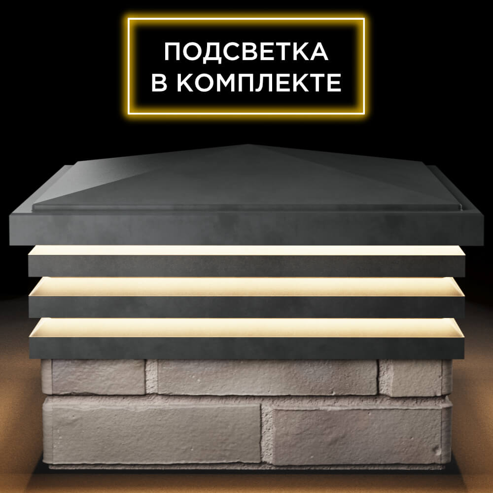 Колпак Zking Бона ХайТек Серый на столб 1.5х1.5 кирпича (385х385мм) с подсветкой Югорск фото