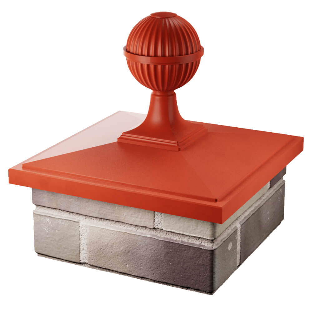 Колпак Zking БонаМоно Красный с шаром на столб 1.5х1.5 кирпича (385х385, 400х400мм) в сборе в Югорске фото