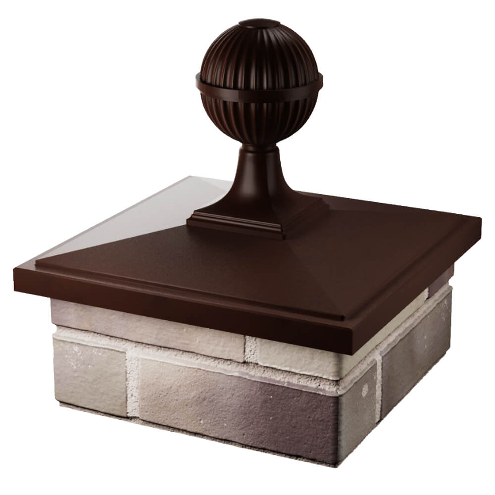 Колпак Zking БонаМоно Коричневый с шаром на столб 1.5х1.5 кирпича (385х385, 400х400мм) в сборе в Югорске фото